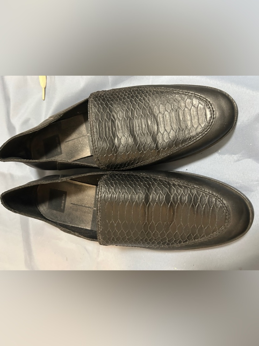 Dolce Vita Black Snake-Embossed Leather Slip-On Loafers